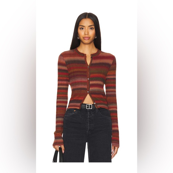 Re/Done Sweaters - RE/DONE Crewneck Cardi in Fire Combo